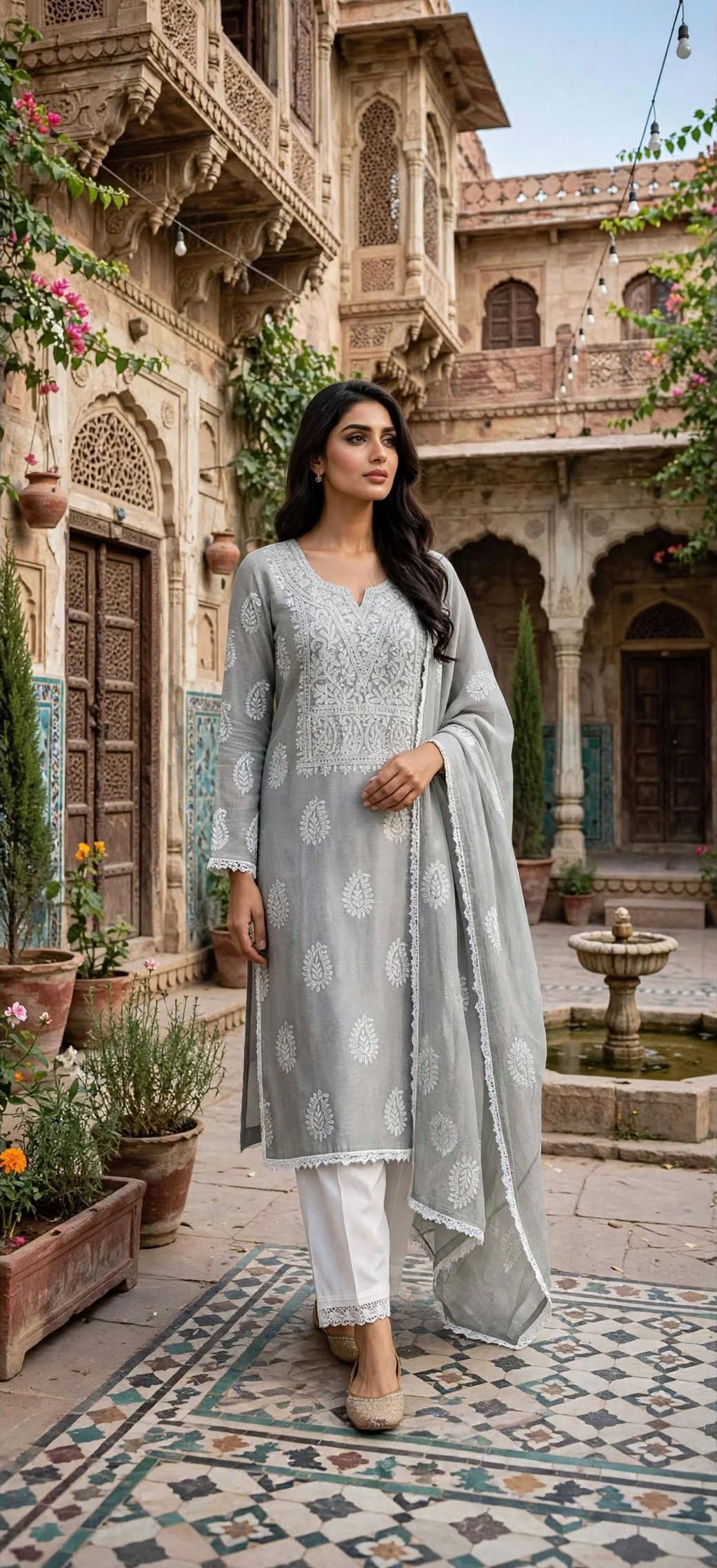 Grey - Embroidered 2-Piece Unstitched Paper Cotton Suit