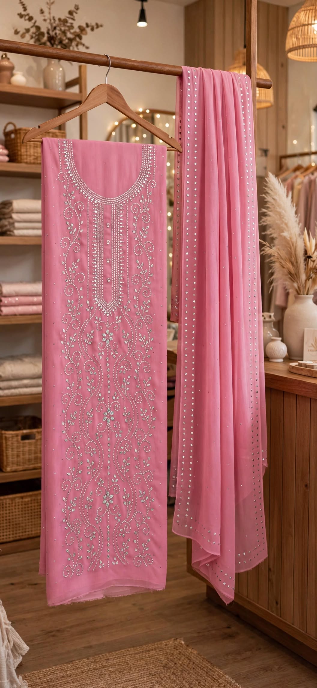 Dusty Rose - Kamdani Makesh Work - Soft Chiffon - 3-Piece Unstitched Suit