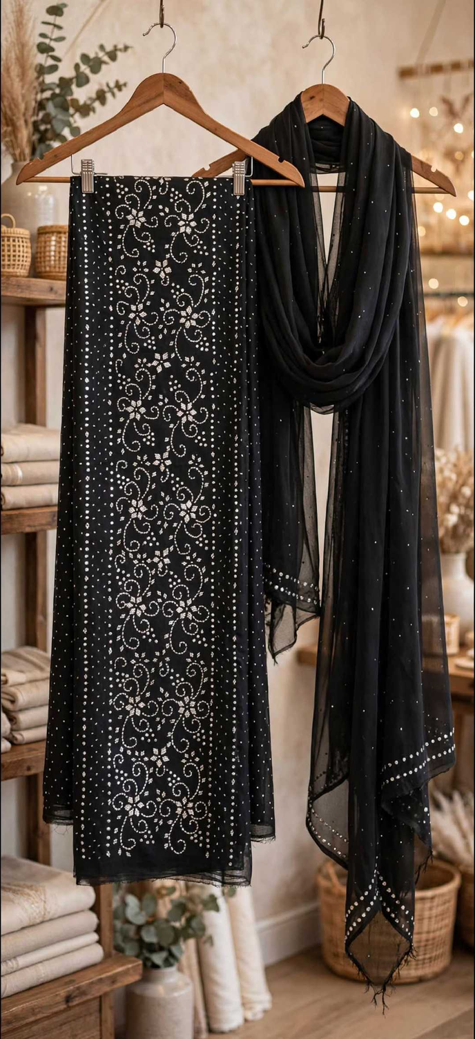 Green - Kamdani Makesh Work - Soft Chiffon - 2-Piece Unstitched Suit