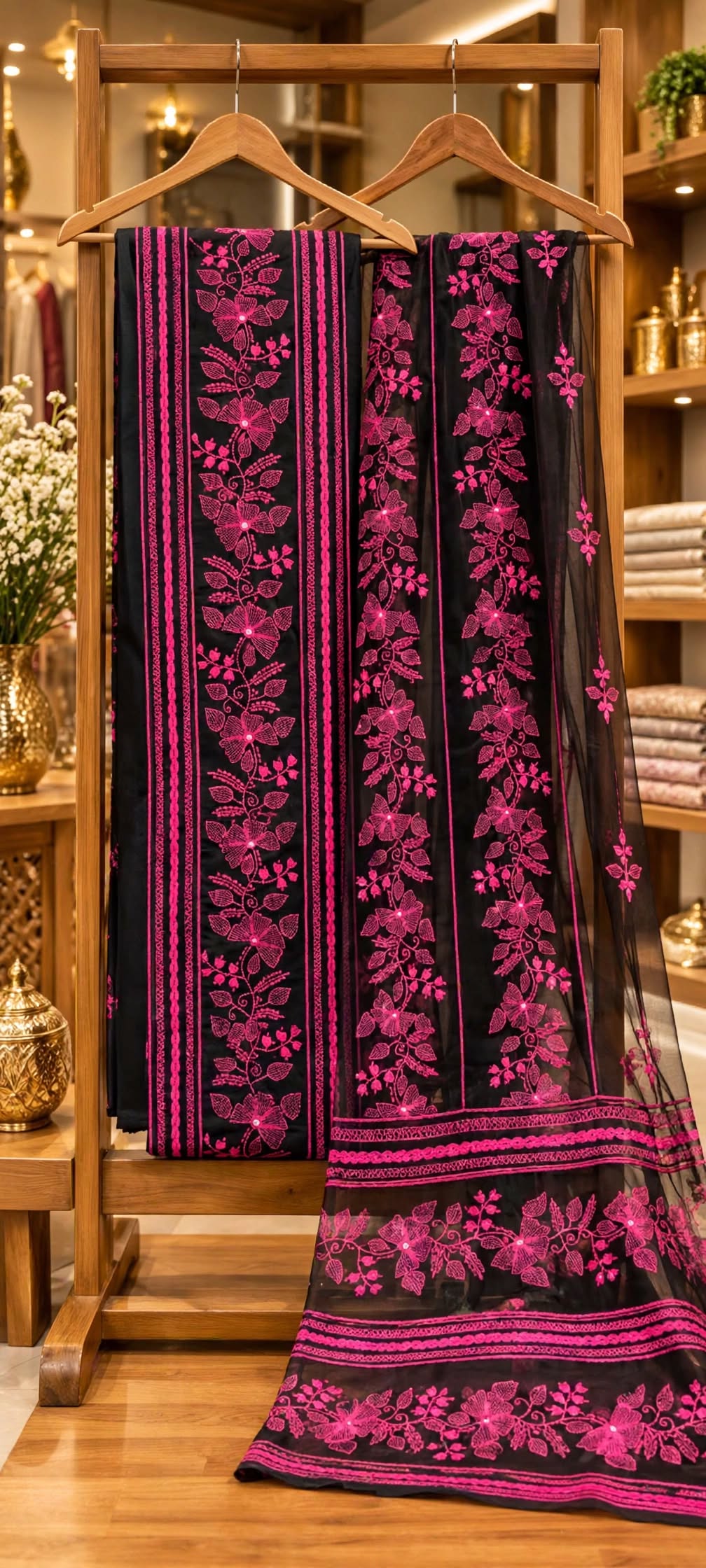 Black Pink - Tarkashi Gulistan - Embroidered 3-Piece Unstitched Chiffon Suit