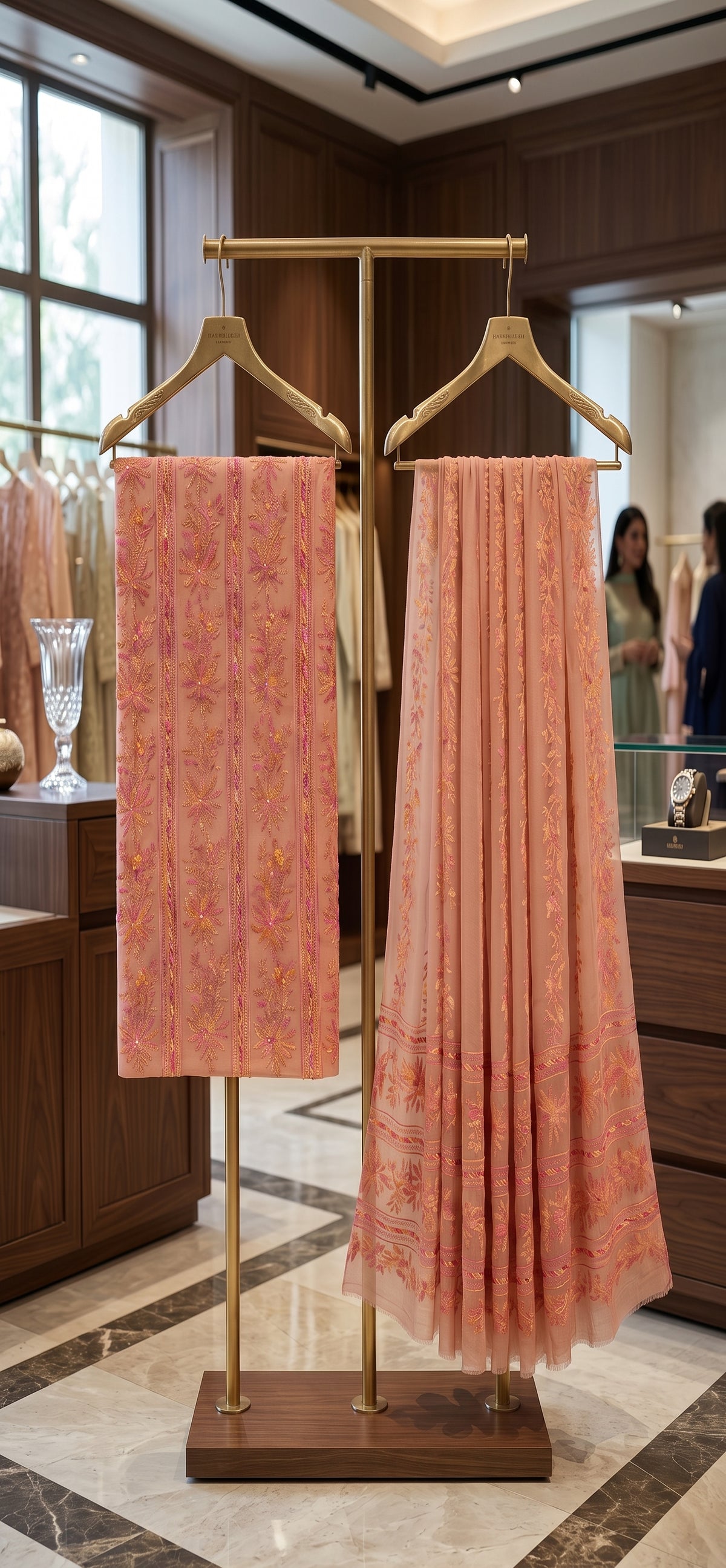 Dusty Peach - Tarkashi Gulistan - Embroidered 3-Piece Unstitched Chiffon Suit