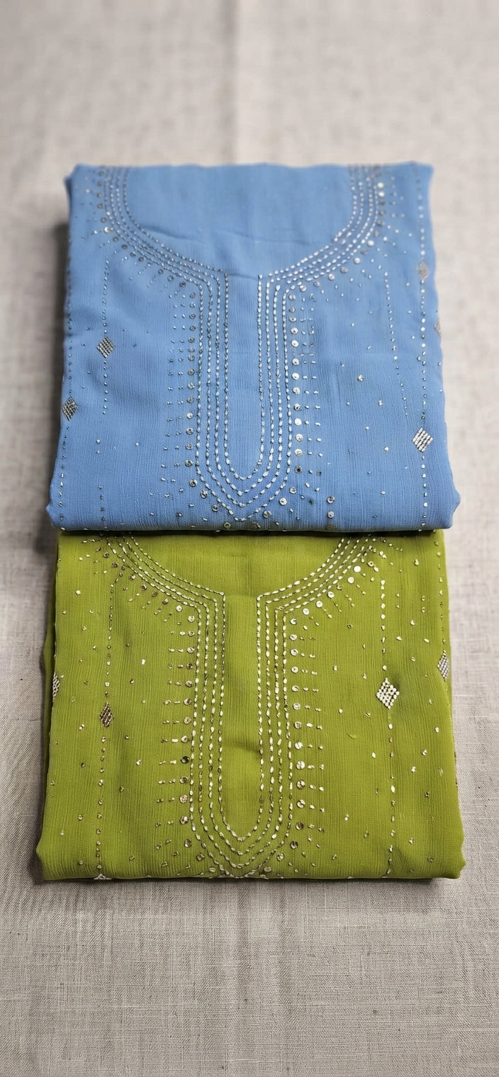 Grey - Kamdani Makesh Work - Soft Chiffon - 2-Piece Unstitched Suit
