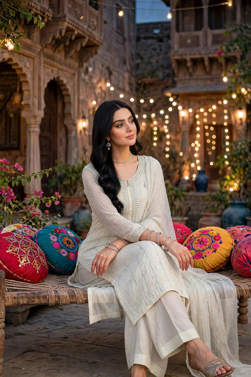 Off White - Kamdani Makesh Work - Soft Chiffon - 2-Piece Unstitched Suit