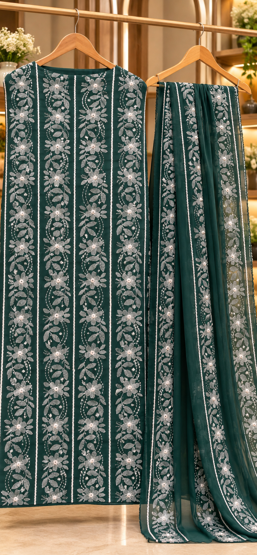 White on Green - Tarkashi Gulistan - Embroidered 3-Piece Unstitched Chiffon Suit