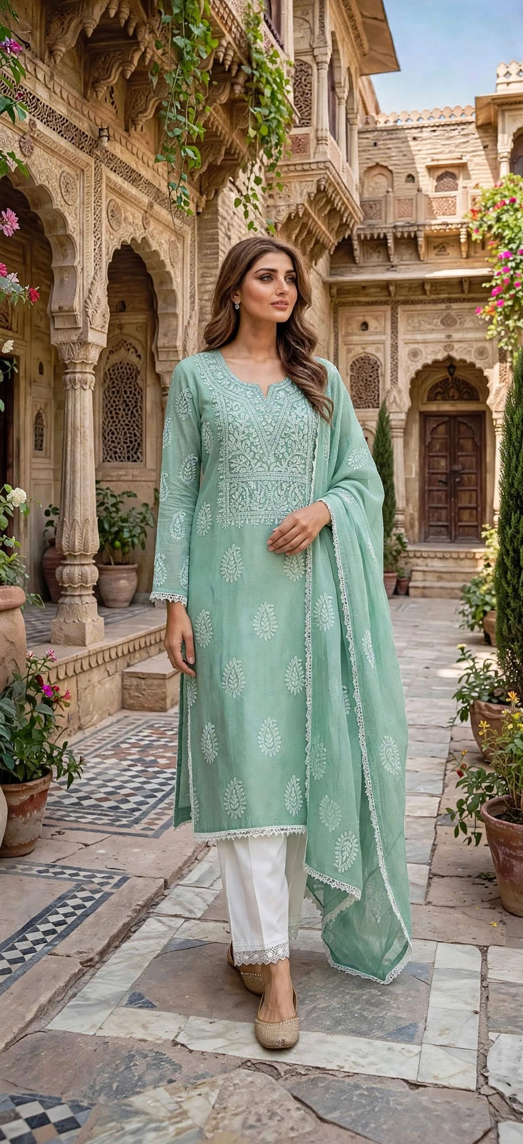 Mint Green - Embroidered 3-Piece Unstitched Paper Cotton Suit