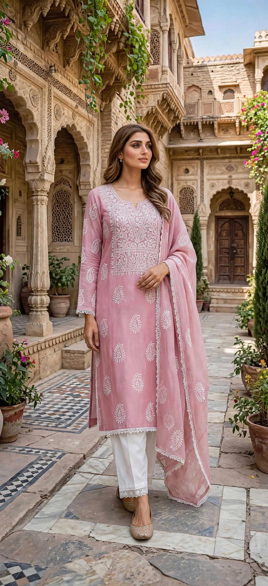 Dusty Pink - Embroidered 2-Piece Stitched Paper Cotton Suit
