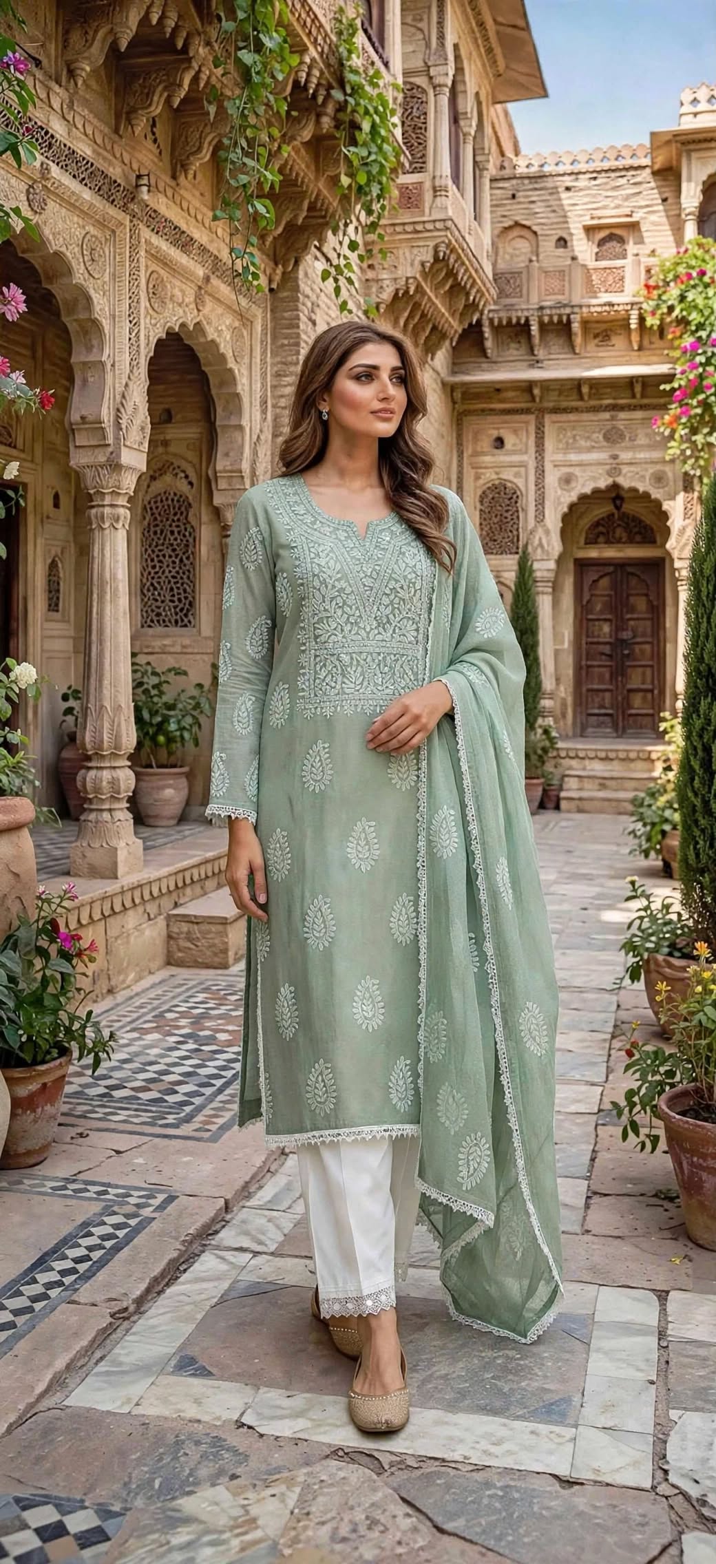 Sage Green - Embroidered 3-Piece Unstitched Paper Cotton Suit