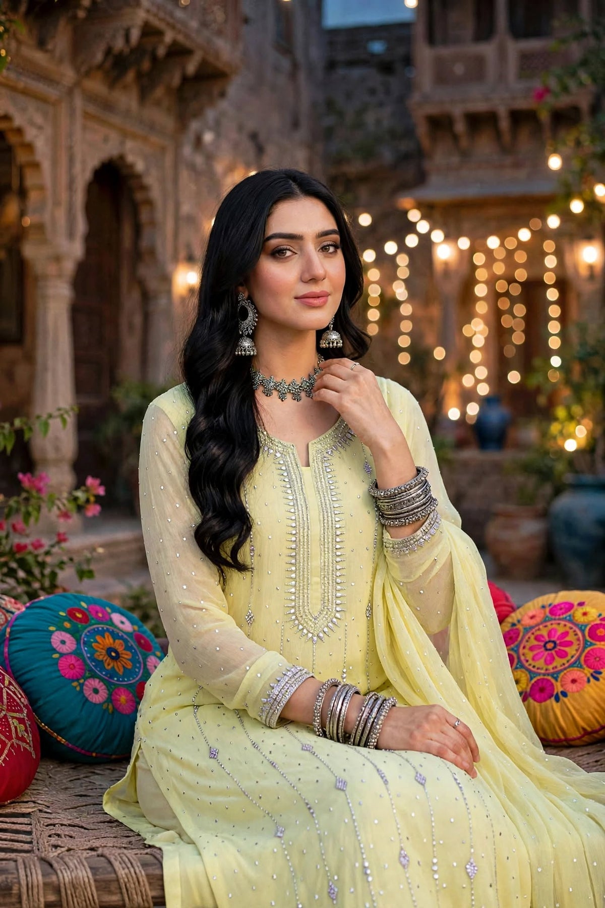Butter Yellow - Makesh Work - Soft Chiffon - 2-Piece Unstitched Suit