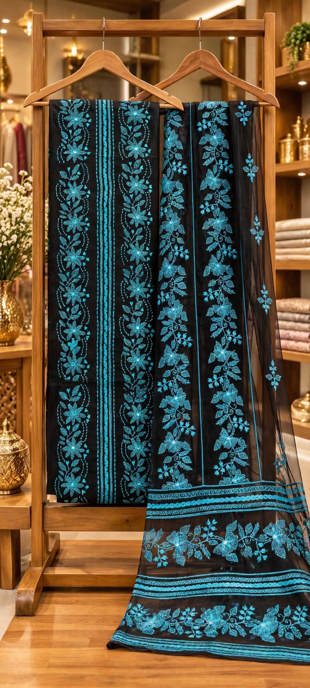 Black Blue  - Tarkashi Gulistan - Embroidered 3-Piece Unstitched Chiffon Suit