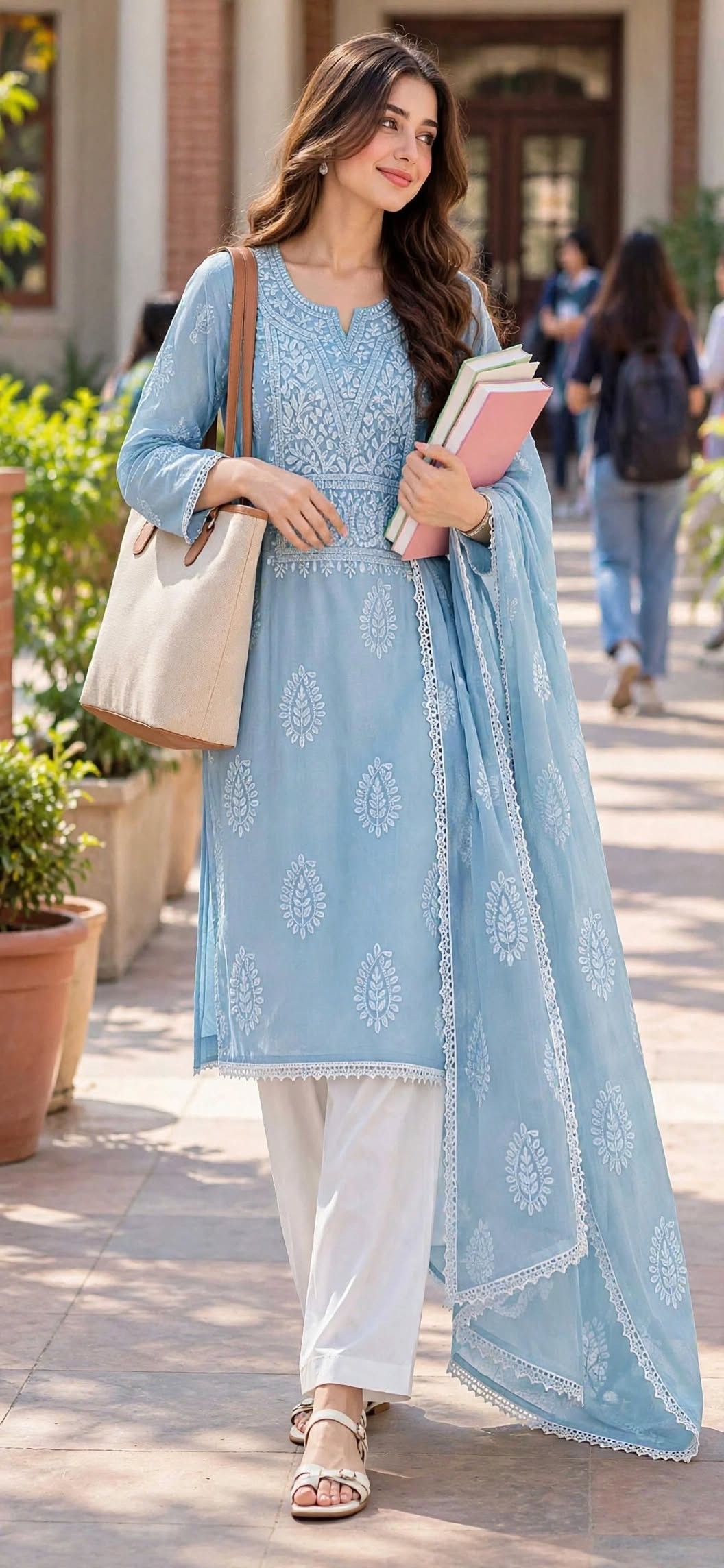 Ice Blue - Embroidered 2-Piece Stitched Paper Cotton Suit