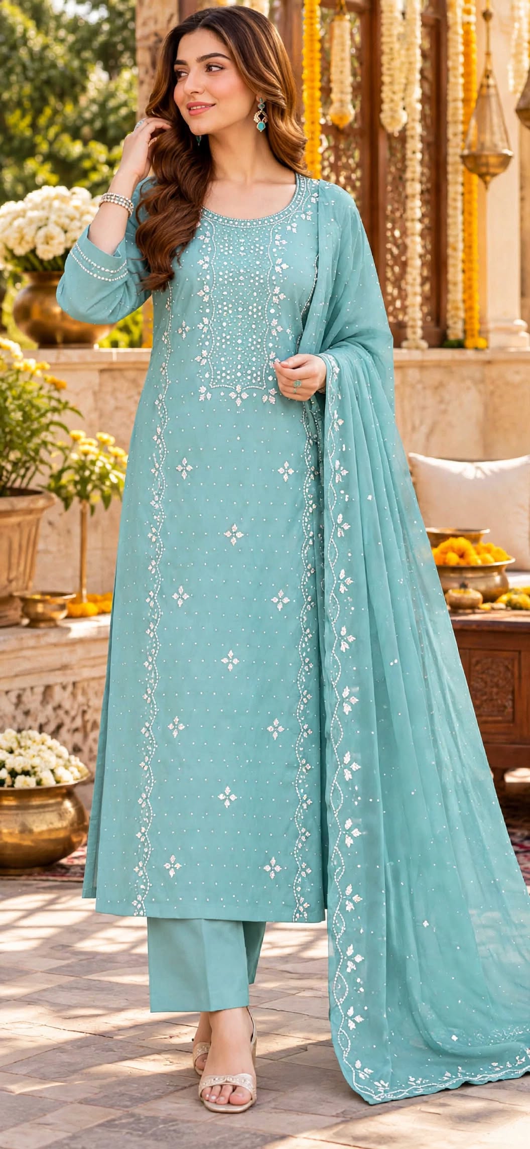 Feruze - Kamdani Makesh Work - Soft Chiffon - 3-Piece Unstitched Suit