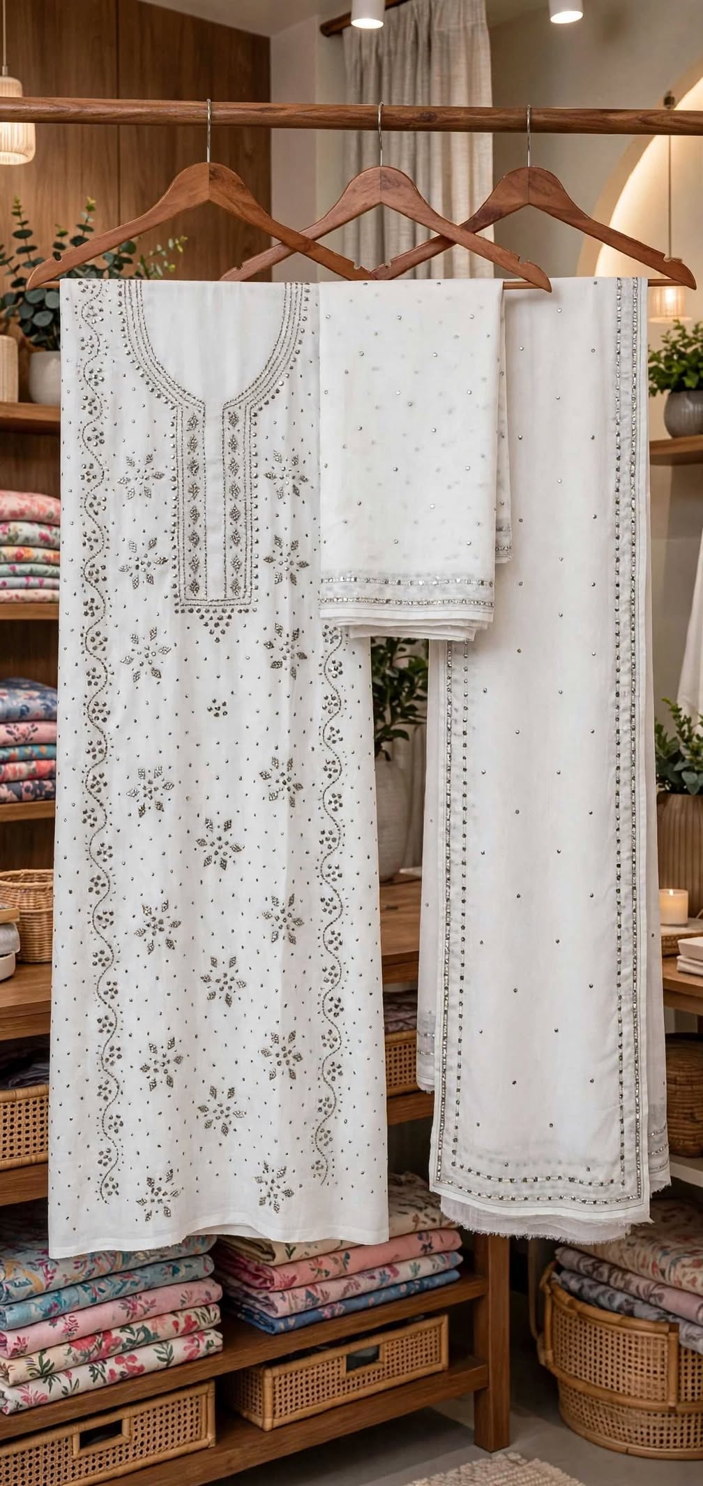 Off White - Kamdani Makesh Work - Soft Chiffon - 3-Piece Unstitched Suit