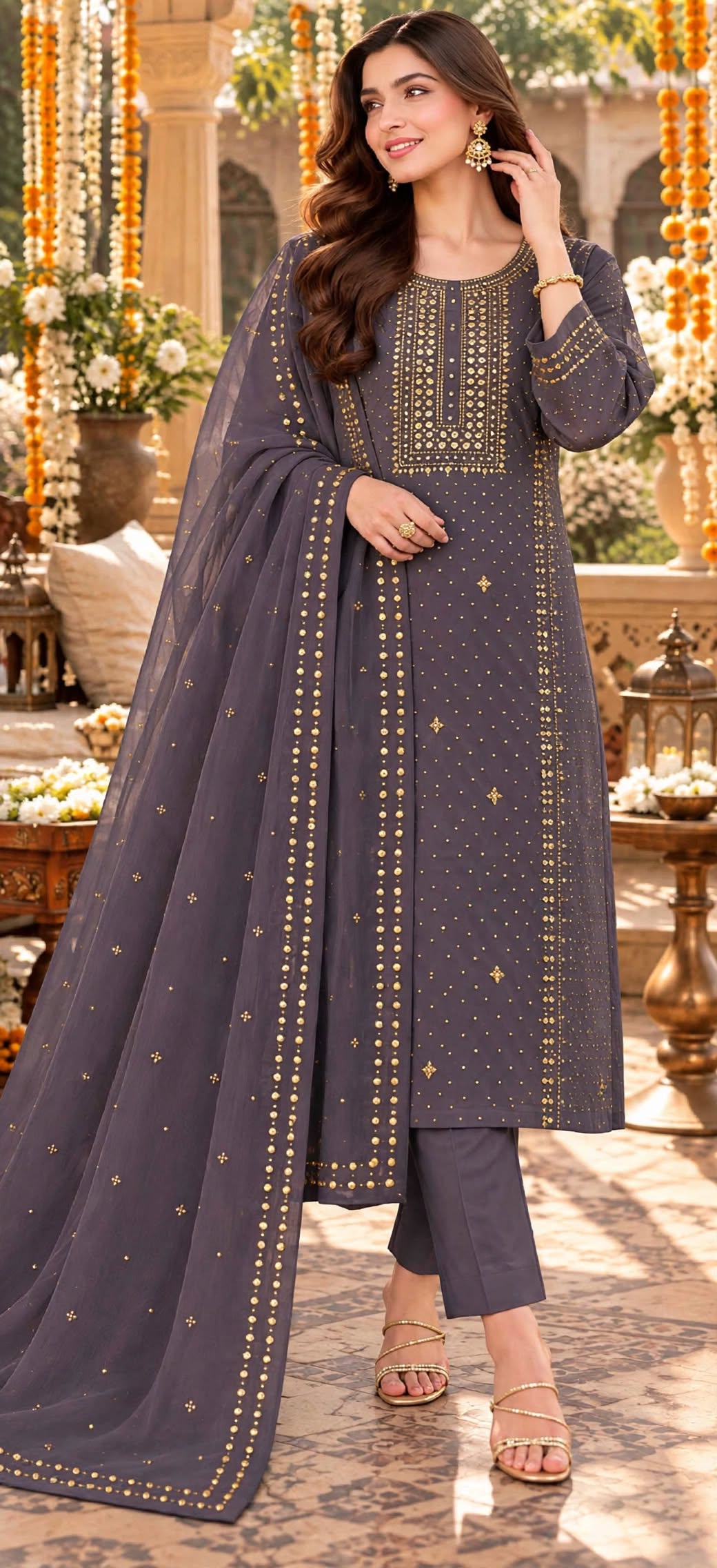 Plum - Kamdani Makesh Work - Soft Chiffon - 2-Piece Unstitched Suit