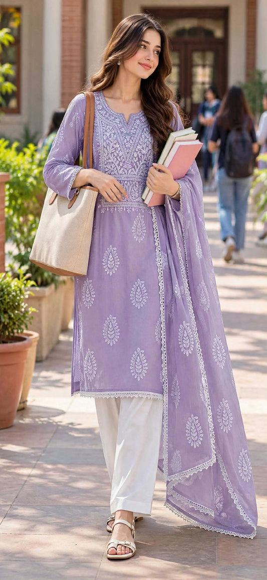 Lilac - Embroidered 2-Piece Stitched Paper Cotton Suit
