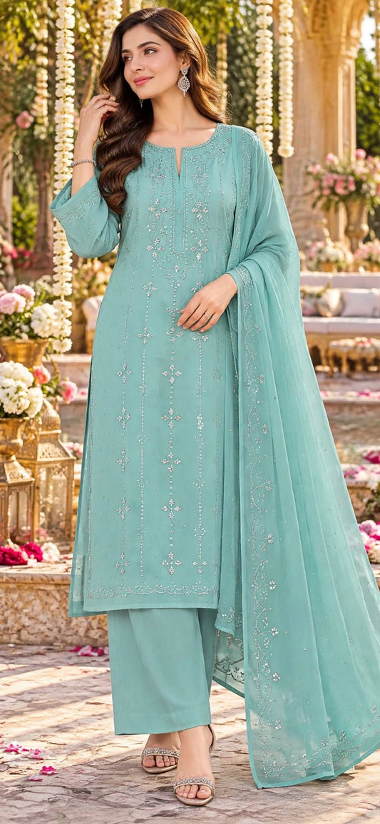Feruze - Kamdani Makesh Work - Soft Chiffon - 3-Piece Unstitched Suit
