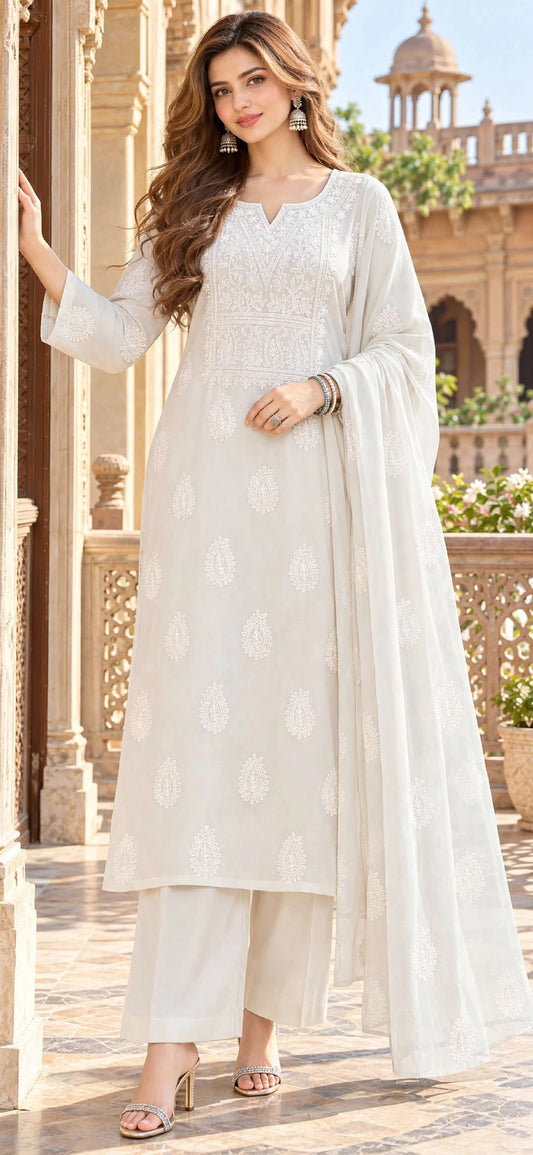 White - Marjan - Hand Embroidered - 2 Piece - Unstitched - Chiffon Suit
