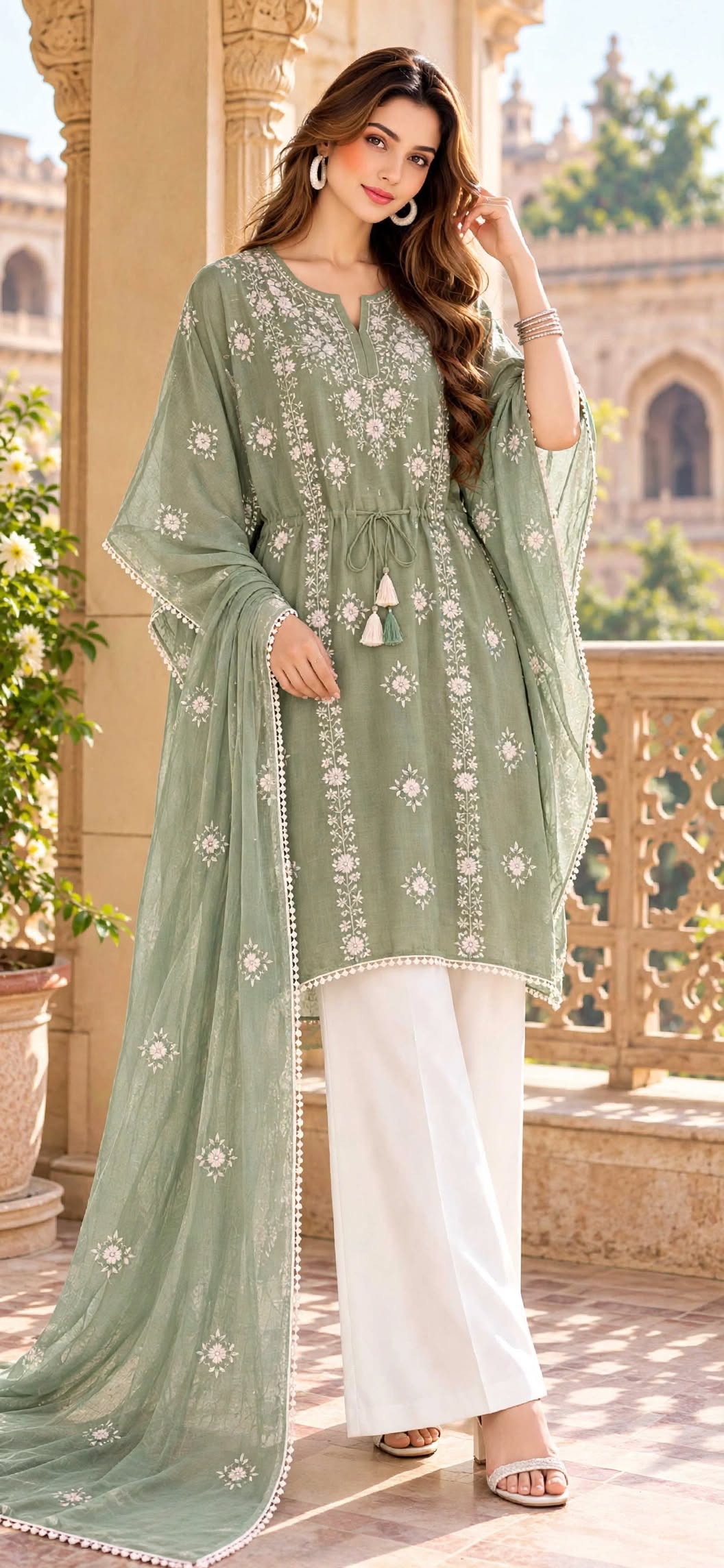Olive Green - Aura - Hand Embroidered - 3 Piece - Unstitched - Chiffon Suit