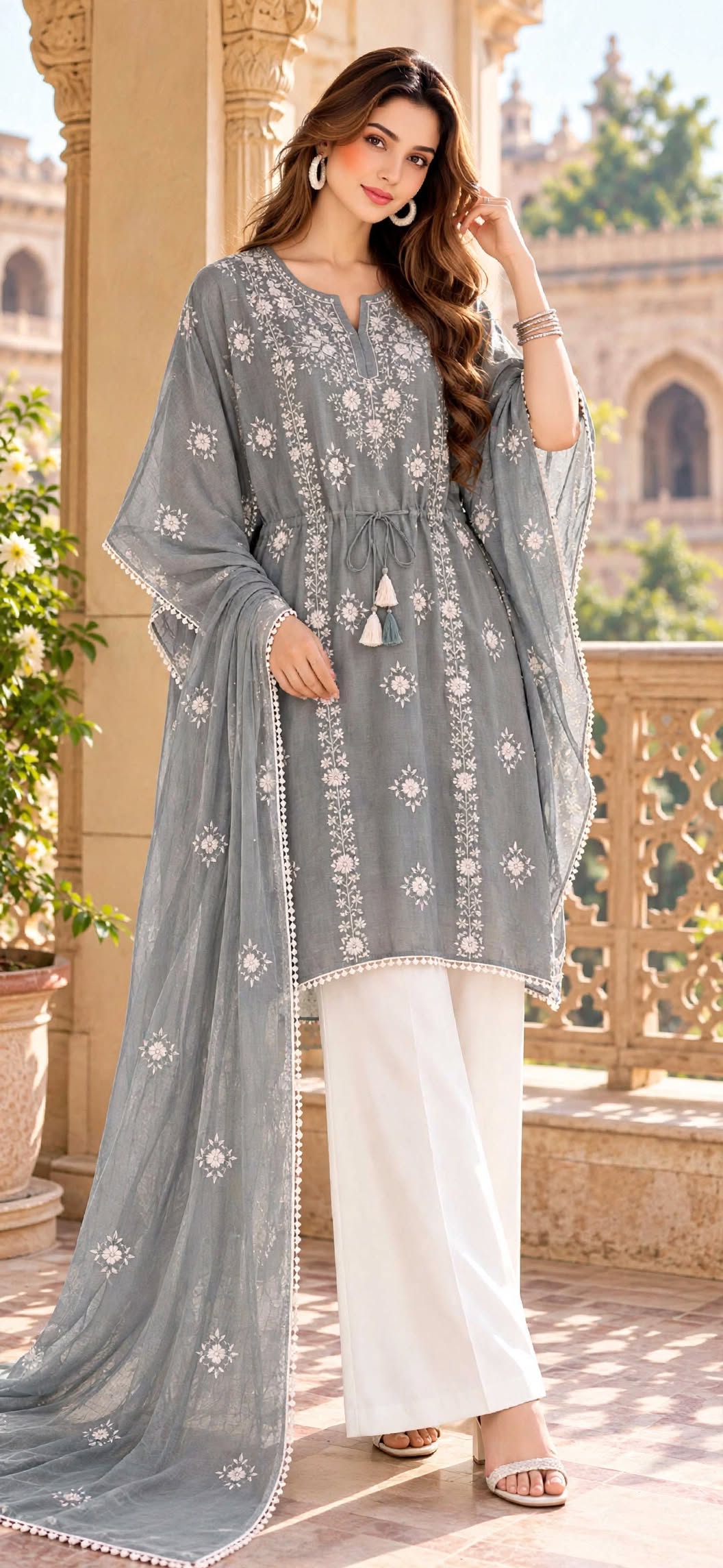 Ash Grey - Aura - Hand Embroidered - 3 Piece - Unstitched - Chiffon Suit