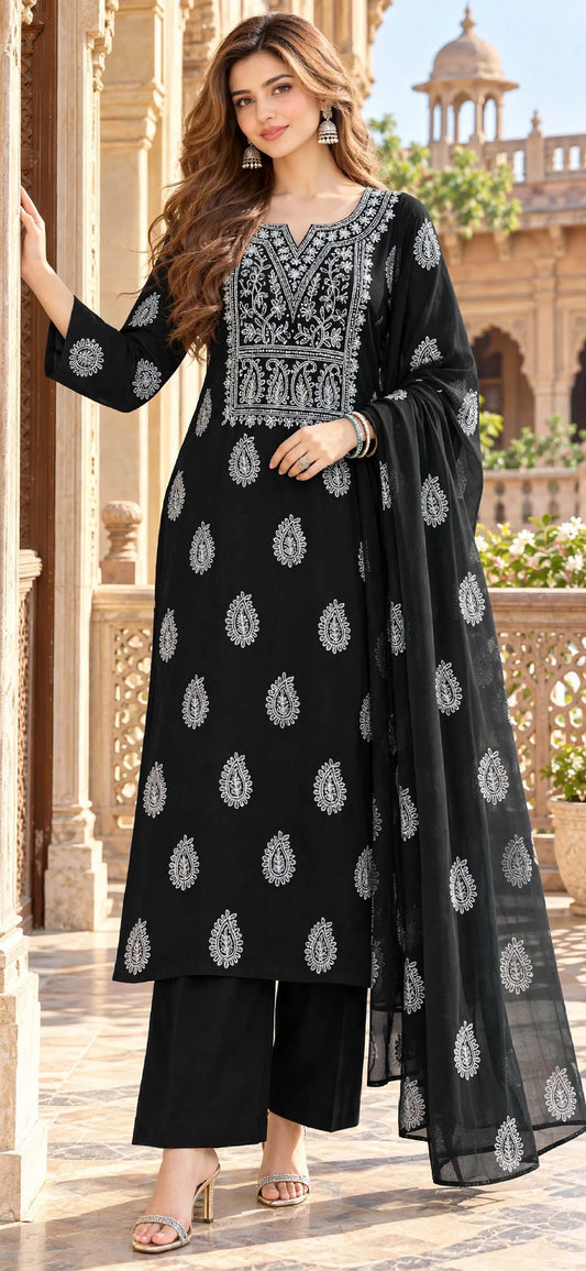 Black - Marjan - Hand Embroidered - 2 Piece - Unstitched - Chiffon Suit