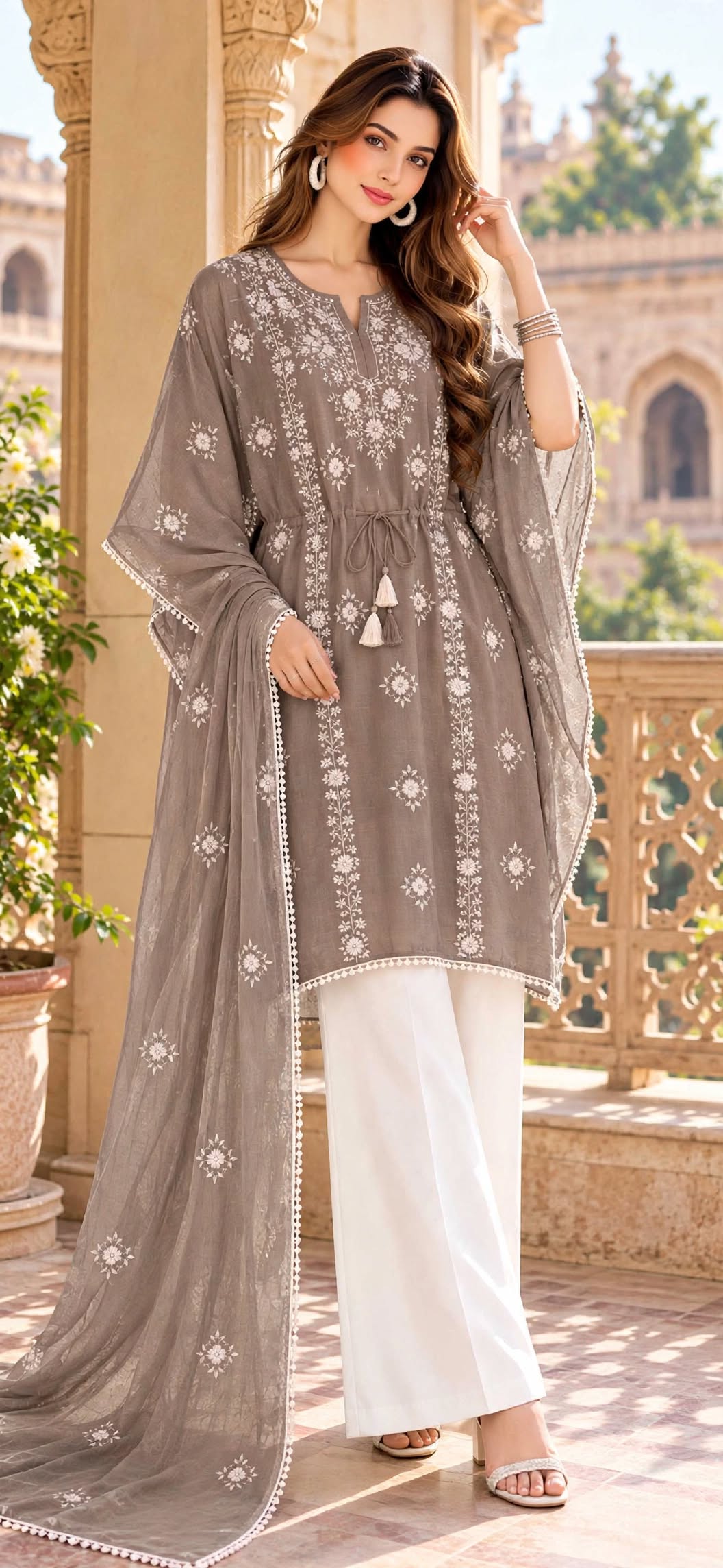 Mauve Brown - Aura - Hand Embroidered - 3 Piece - Unstitched - Chiffon Suit