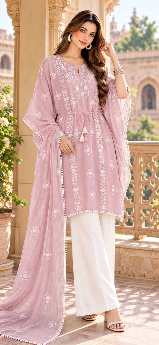 Dusty Rose - Aura - Hand Embroidered - 3 Piece - Unstitched - Chiffon Suit