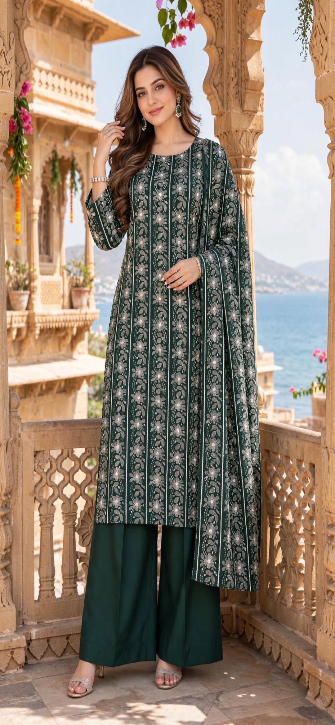 White on Green - Tarkashi Gulistan - Embroidered 3-Piece Unstitched Chiffon Suit