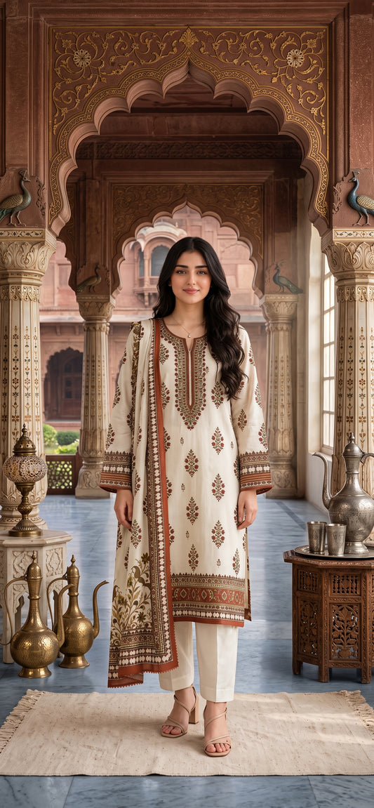 Digitally Printed Lawn Suit - Block Print - 3pcs