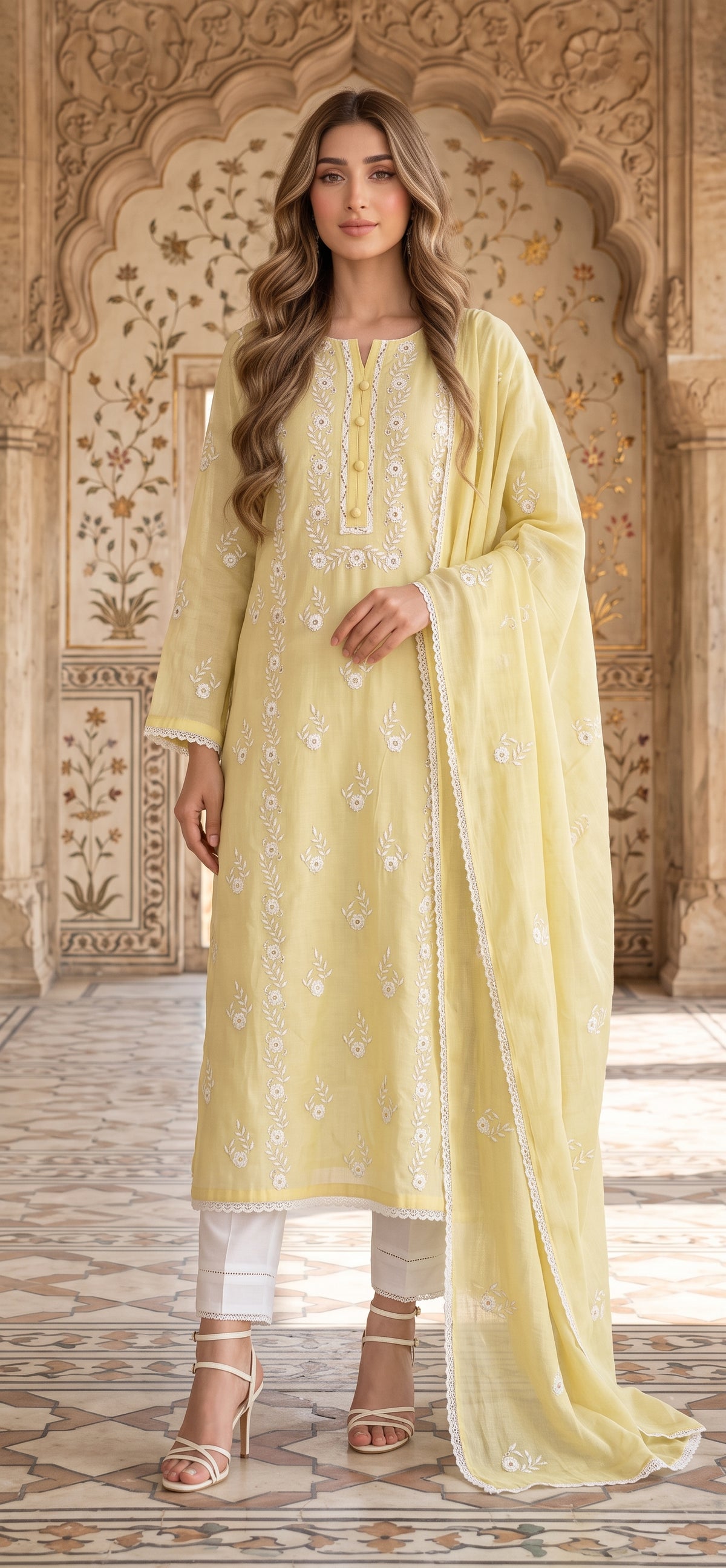 Yellow Phulkari- Embroidered 2-Piece Unstitched Paper Cotton Suit