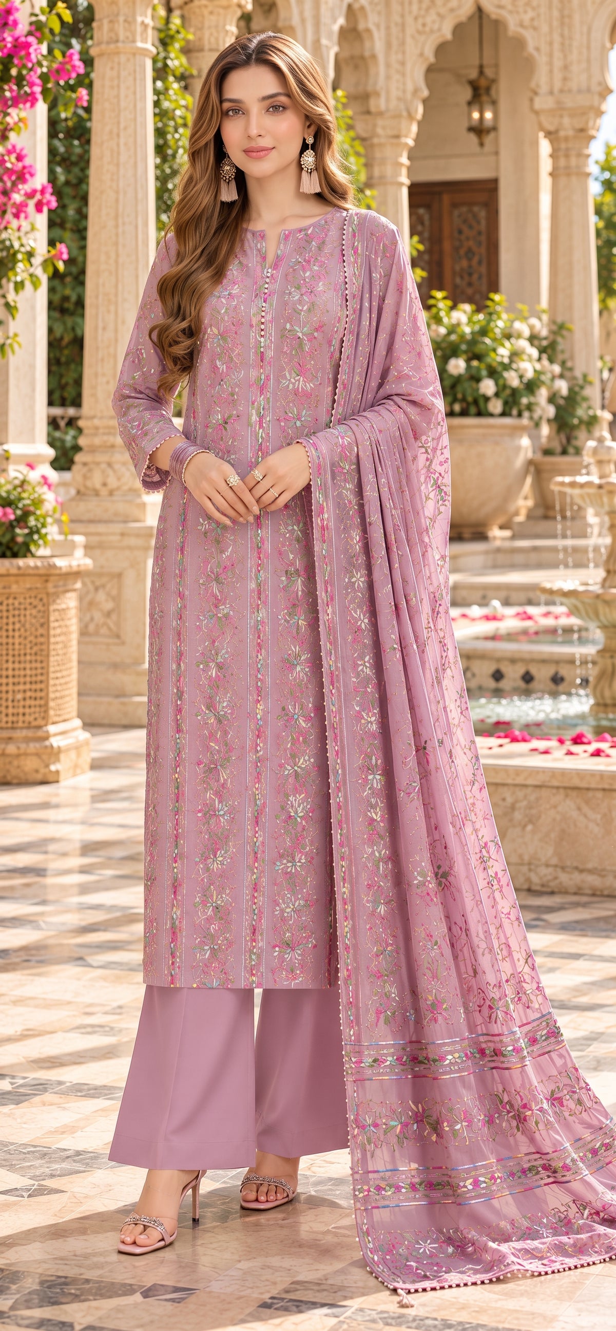 Dusty Lilac - Tarkashi Gulistan - Embroidered Chiffon Suit