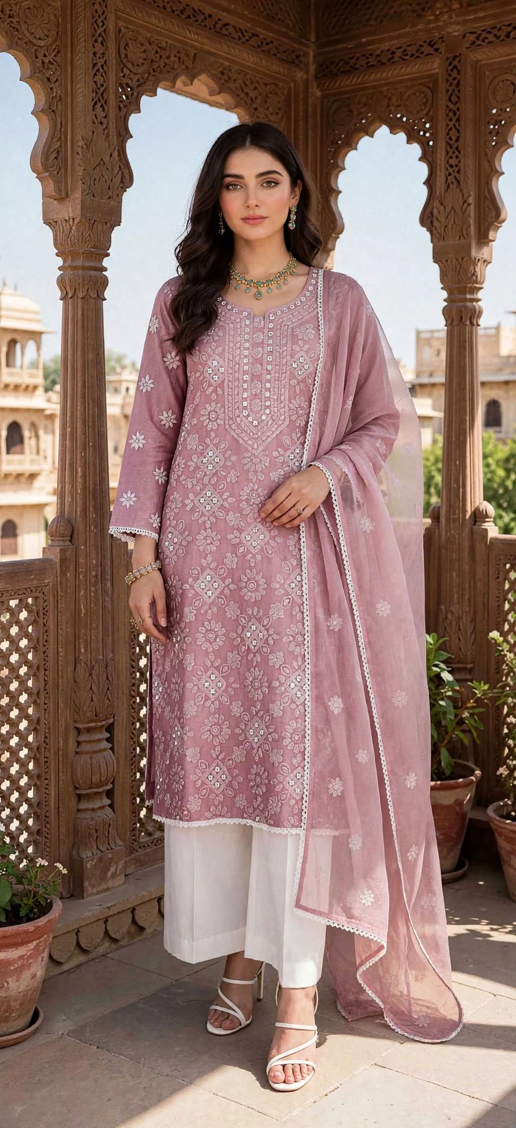 Rosy Pink - Gul e Aina - Hand Embroidered - 2 Piece - Unstitched - Paper Cotton Suit