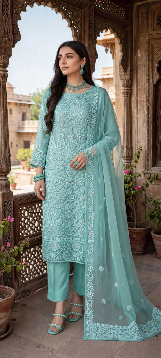 Seaform - Motiya - Hand Embroidered - 3 Piece - Unstitched - Chiffon Suit