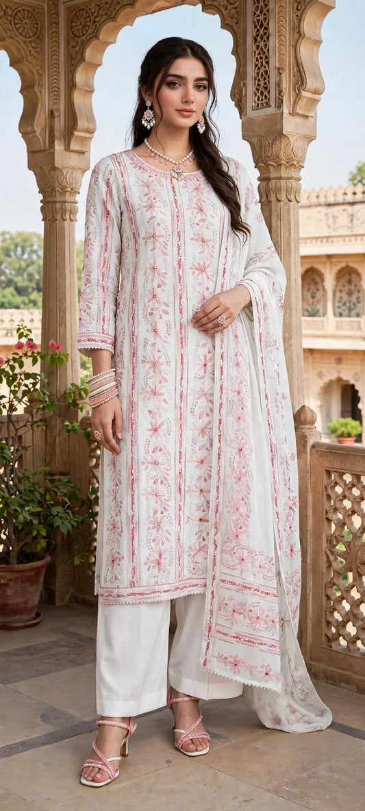 White  - Tarkashi Gulistan - Embroidered Chiffon Suit
