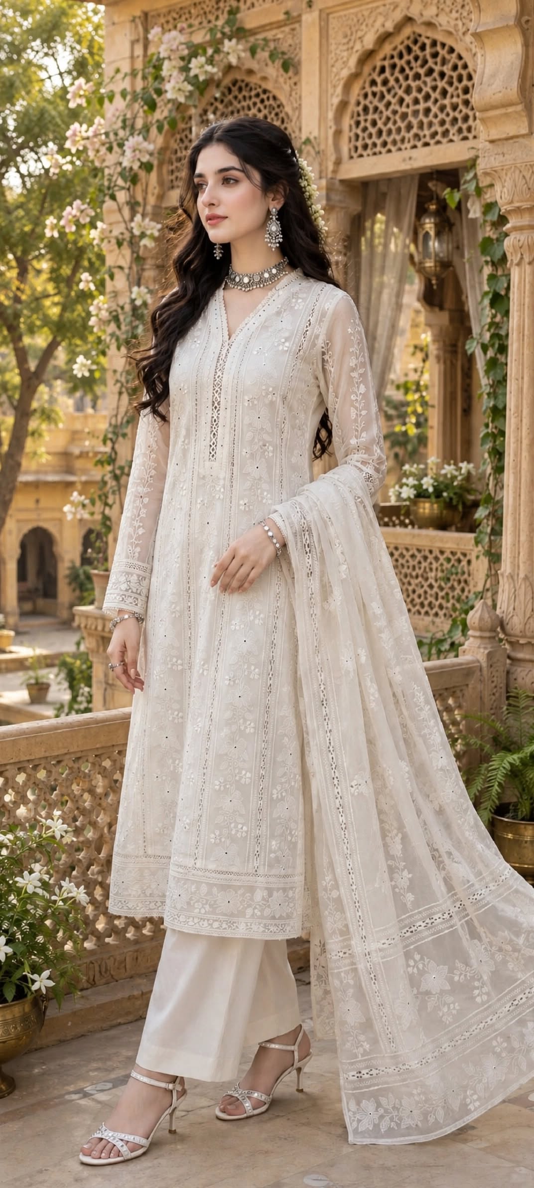 White  - Tarkashi Gulistan - Embroidered Chiffon Suit