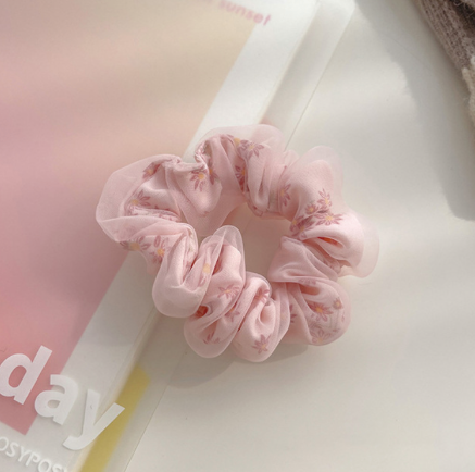Flower Print Double Layer Silk Organza Scrunches