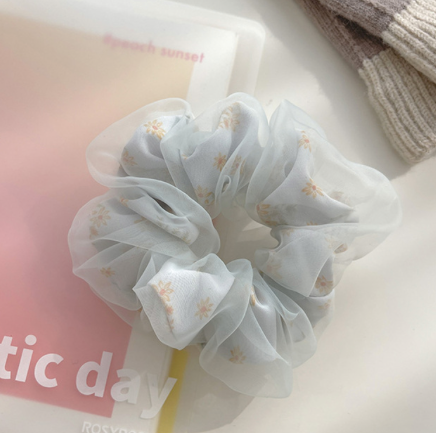 Flower Print Double Layer Silk Organza Scrunches