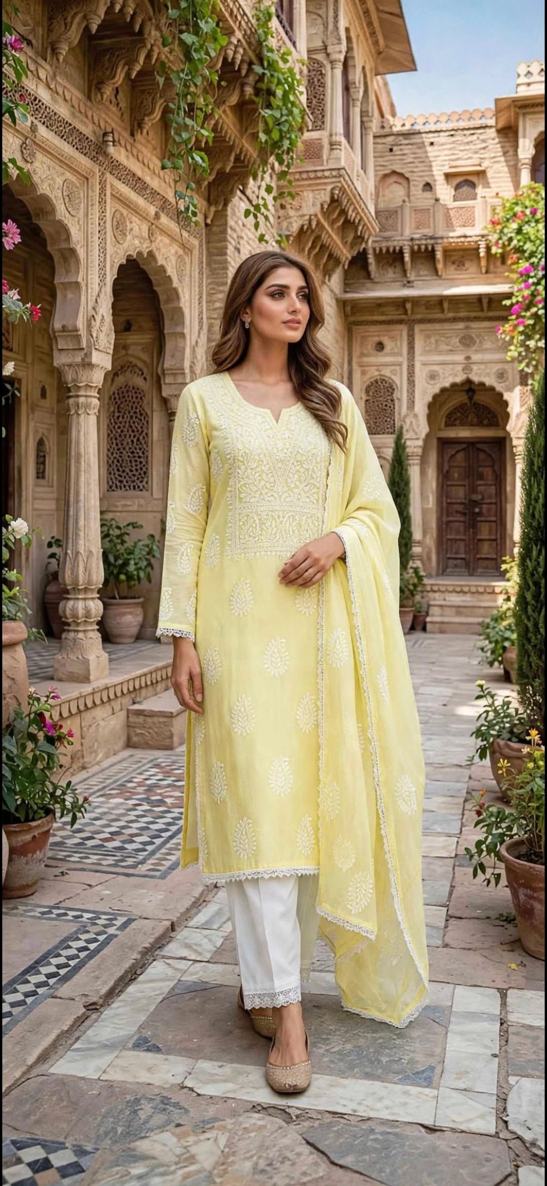 Yellow - Embroidered 3-Piece Unstitched Paper Cotton Suit