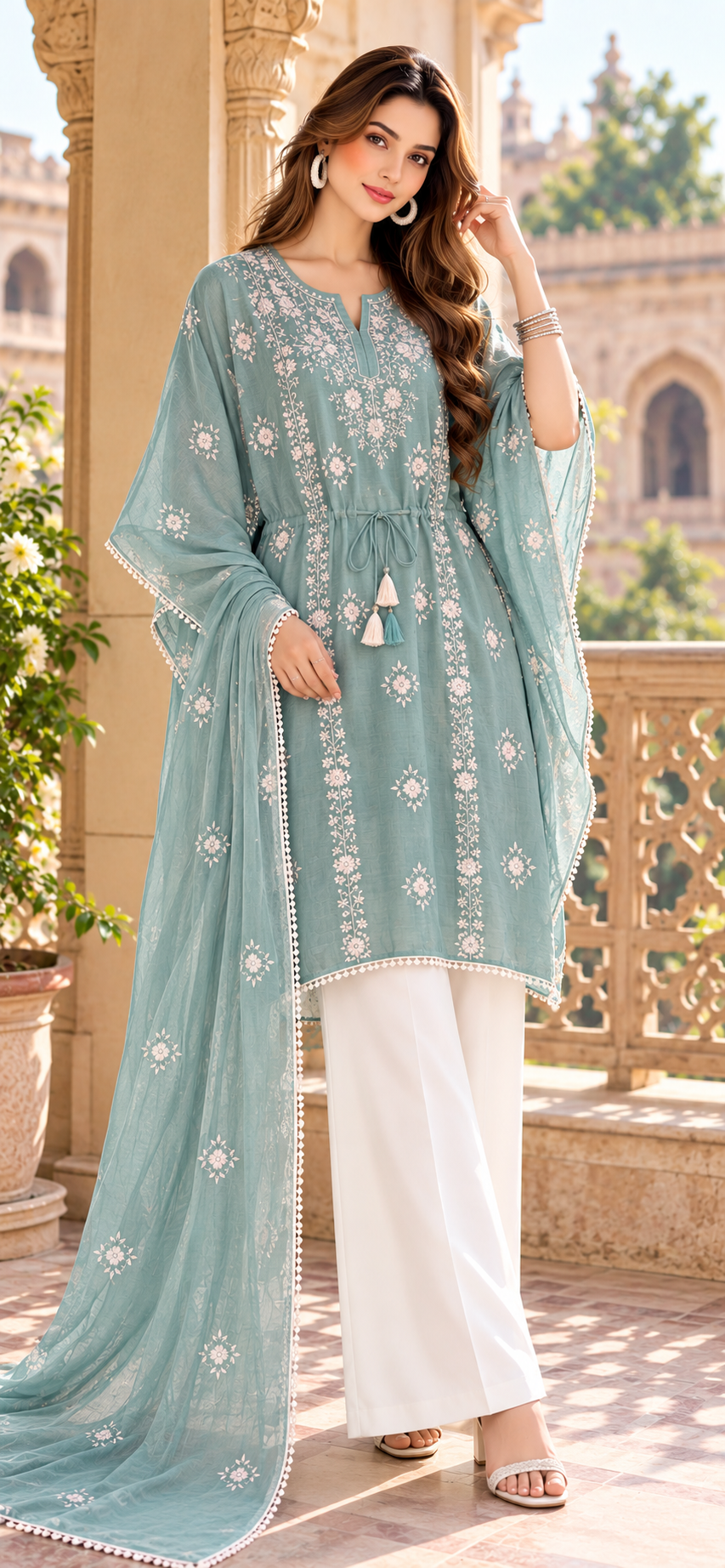 Sea Green - Aura - Hand Embroidered - 3 Piece - Unstitched - Chiffon Suit