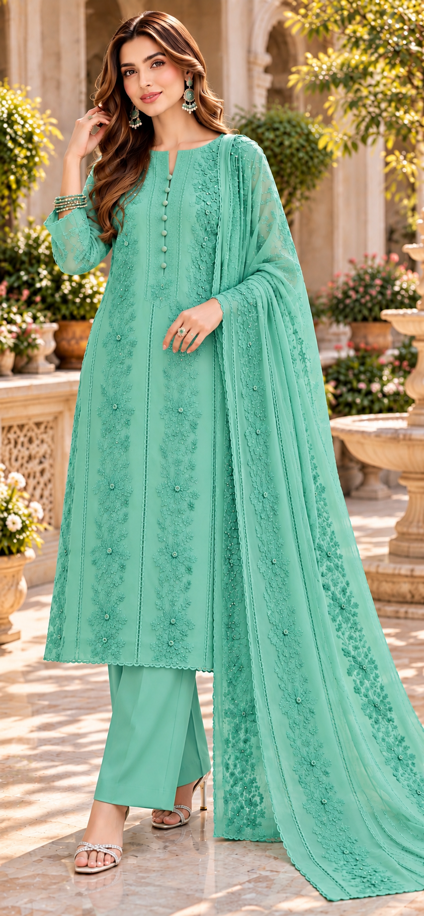 Pistachio - Gulistan - Embroidered 3-Piece Unstitched Chiffon Suit