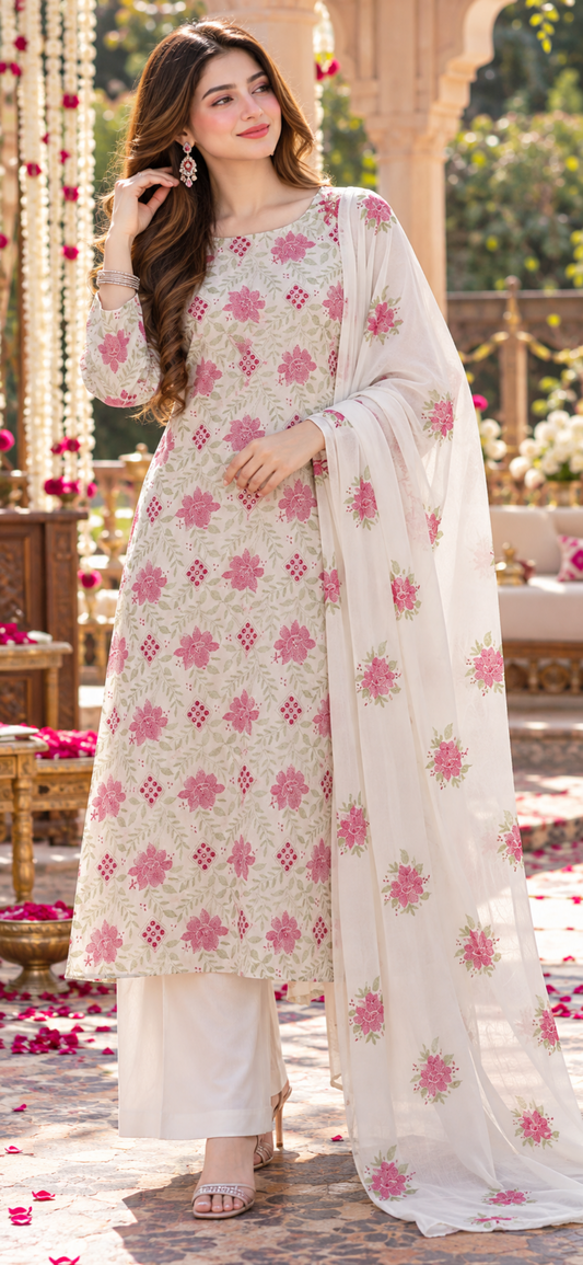 White - Sheesh Bagh - Embroidered 3-Piece Unstitched Chiffon Suit