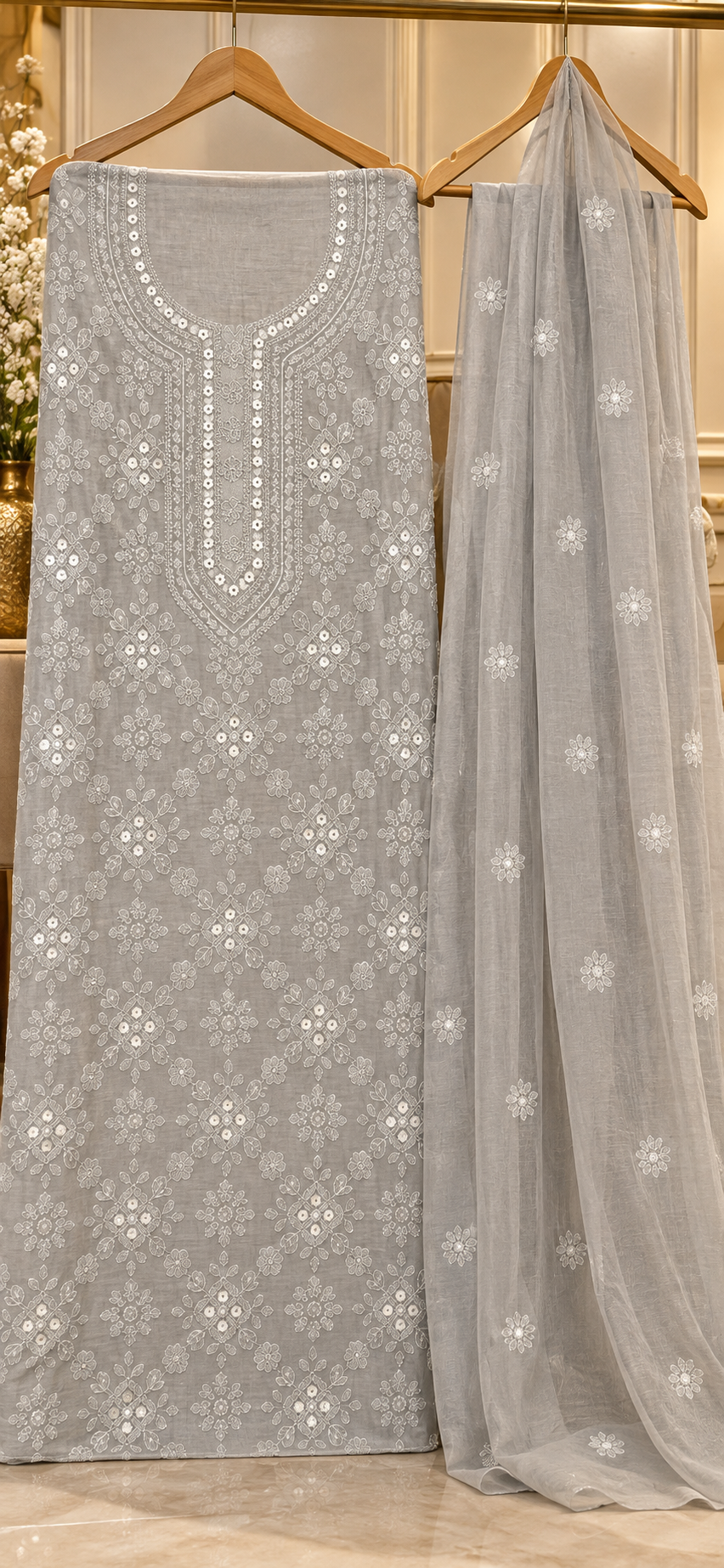 Ash Grey - Gul e Aina - Hand Embroidered - 2 Piece - Unstitched - Paper Cotton Suit