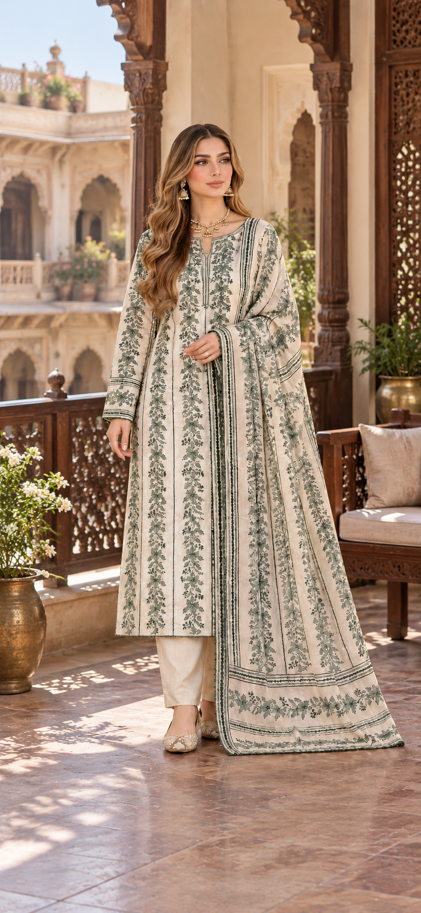 Light Sage Green  - Tarkashi Gulistan - Embroidered 3-Piece Unstitched Chiffon Suit