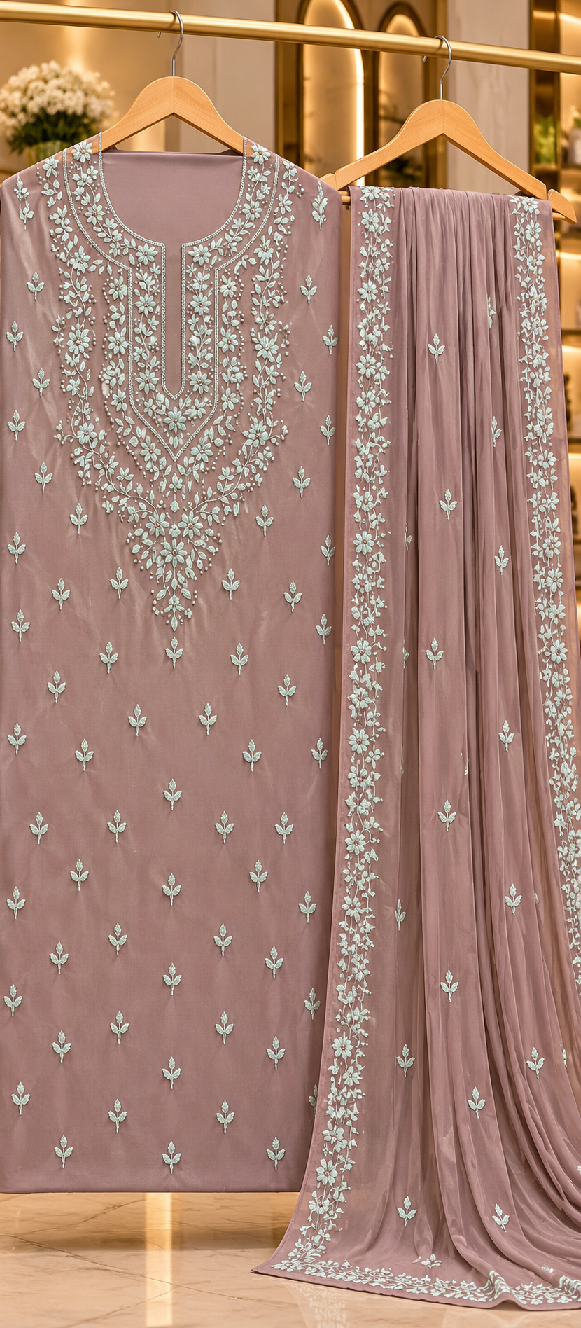 Ivory - Goher - Hand Embroidered - 3 Piece - Unstitched - Chiffon Suit