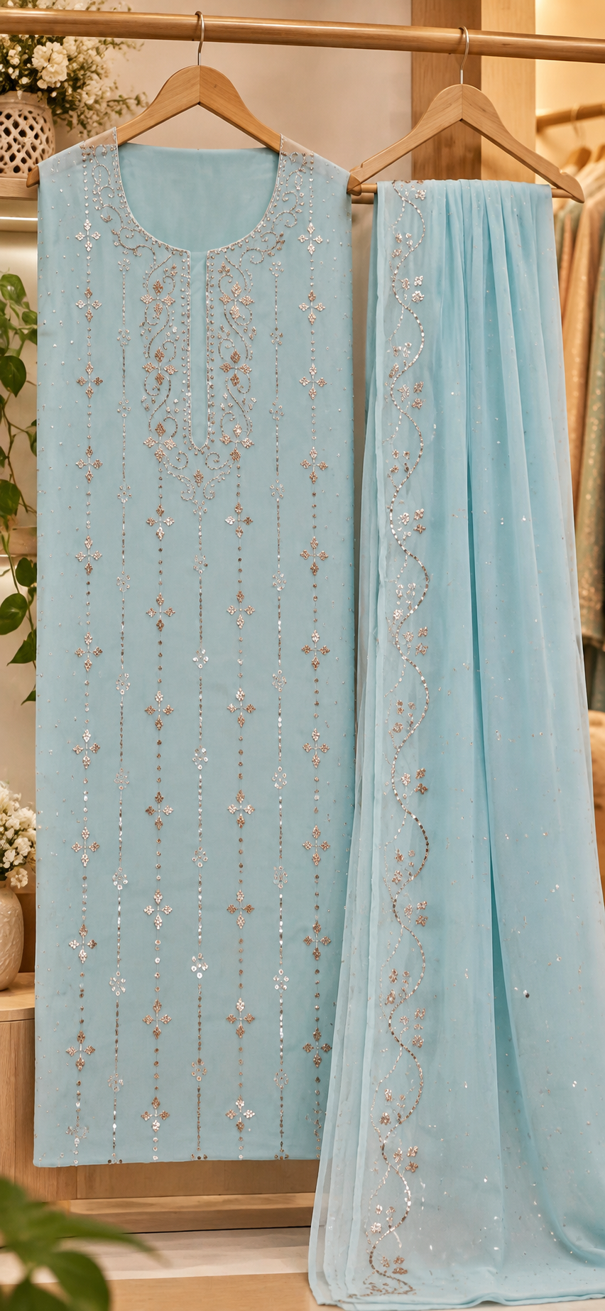 Feruze - Kamdani Makesh Work - Soft Chiffon - 3-Piece Unstitched Suit