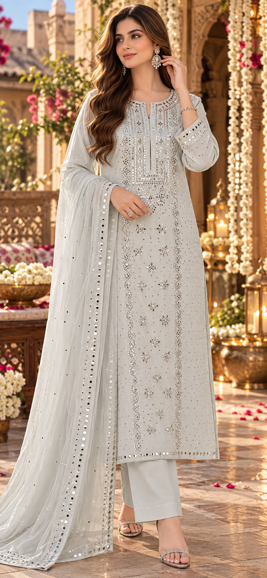 Off White - Kamdani Makesh Work - Soft Chiffon - 3-Piece Unstitched Suit