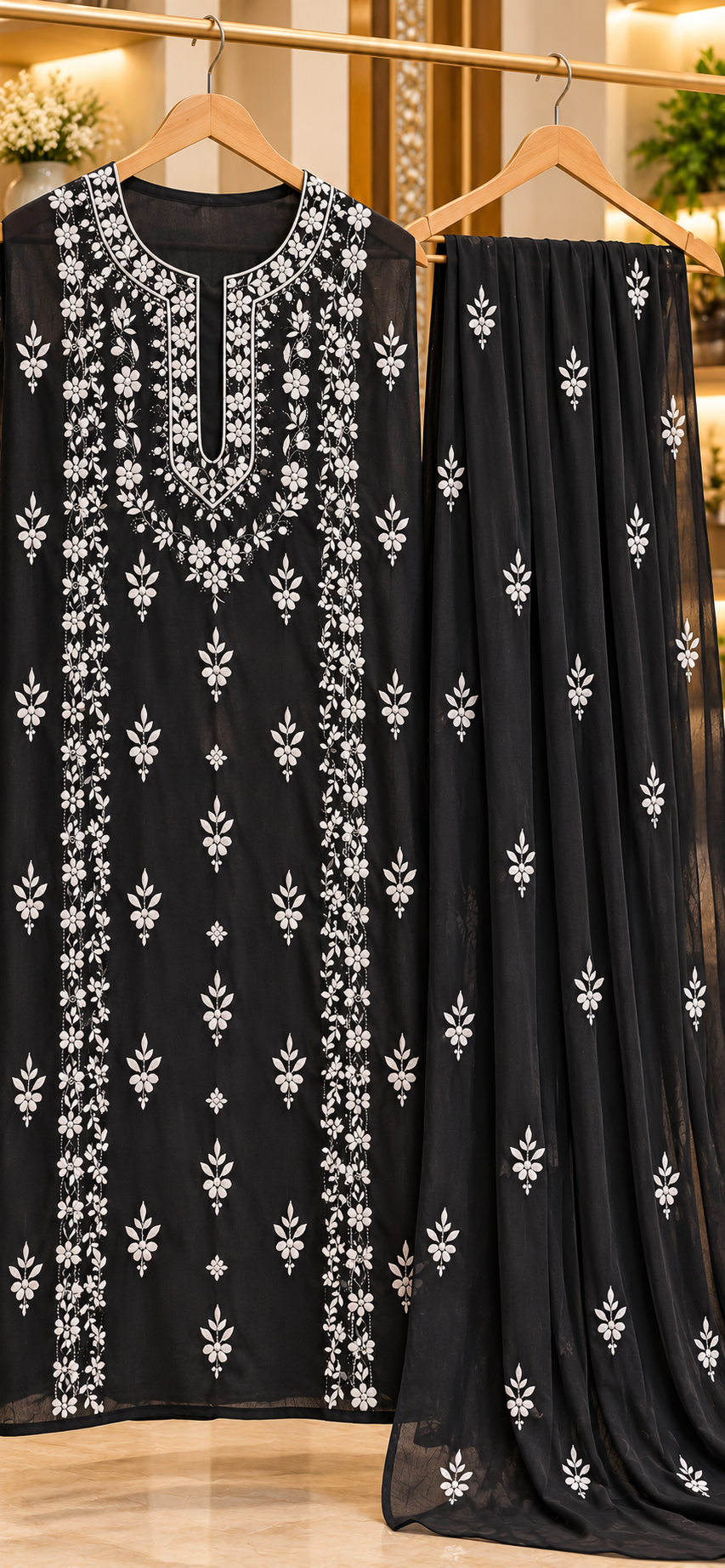 Black - Sheesh Bagh - Embroidered 3-Piece Unstitched Chiffon Suit