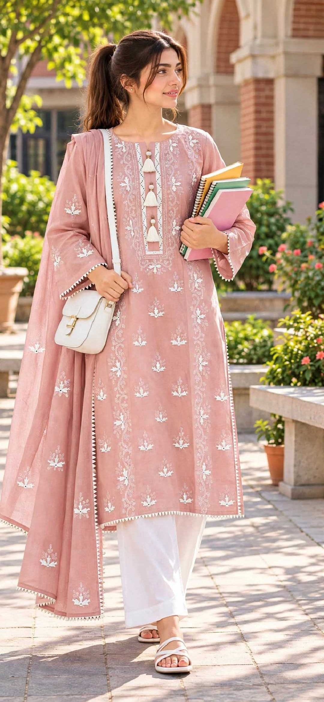 Pink - Embroidered 2-Piece Unstitched Paper Cotton Suit