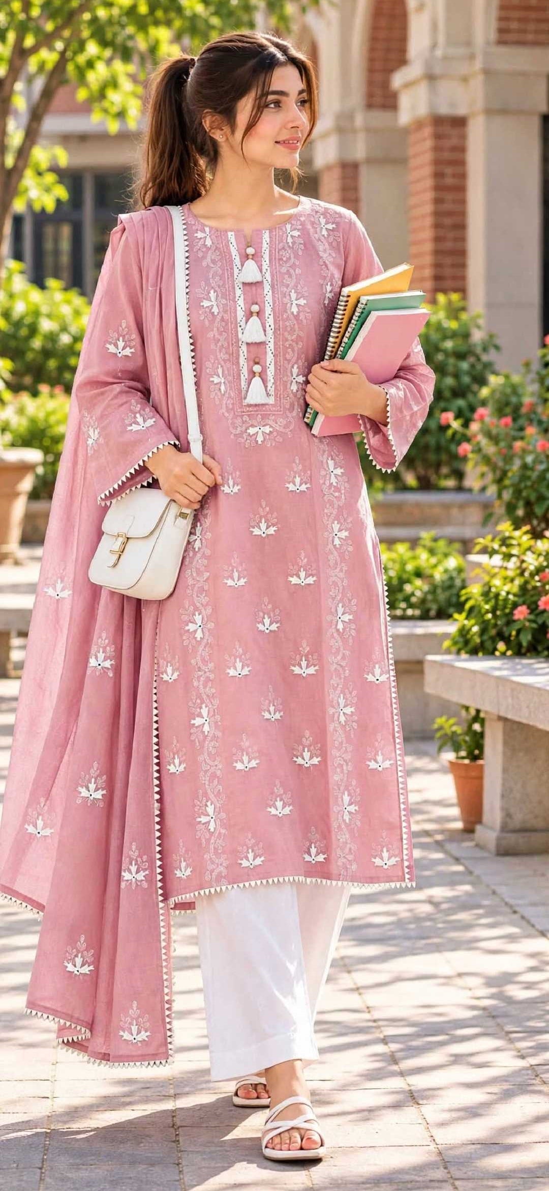Dusty Pink - Embroidered 2-Piece Stitched Paper Cotton Suit