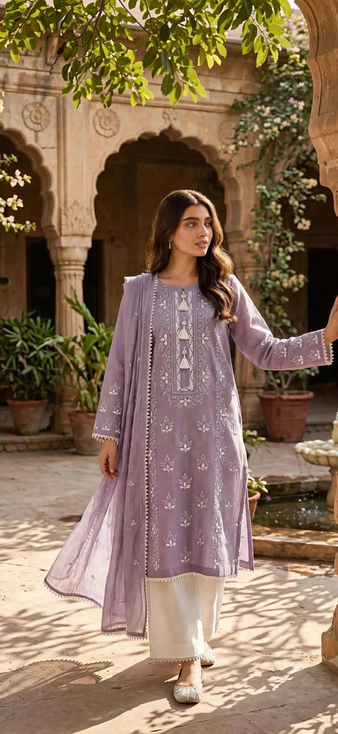Purple - Embroidered 2-Piece Stitched Paper Cotton Suit