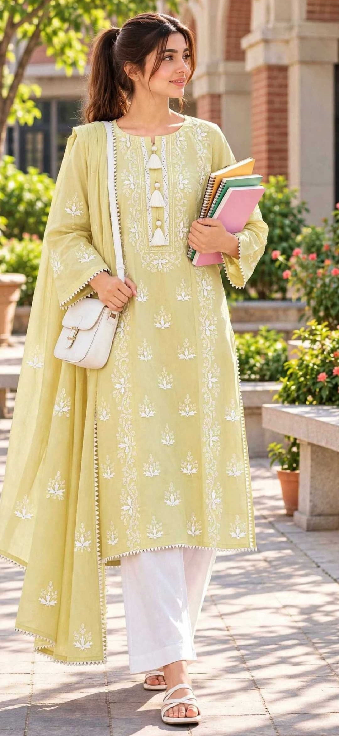 Yellow - Seh-Bahaar - Embroidered Paper Cotton Suit