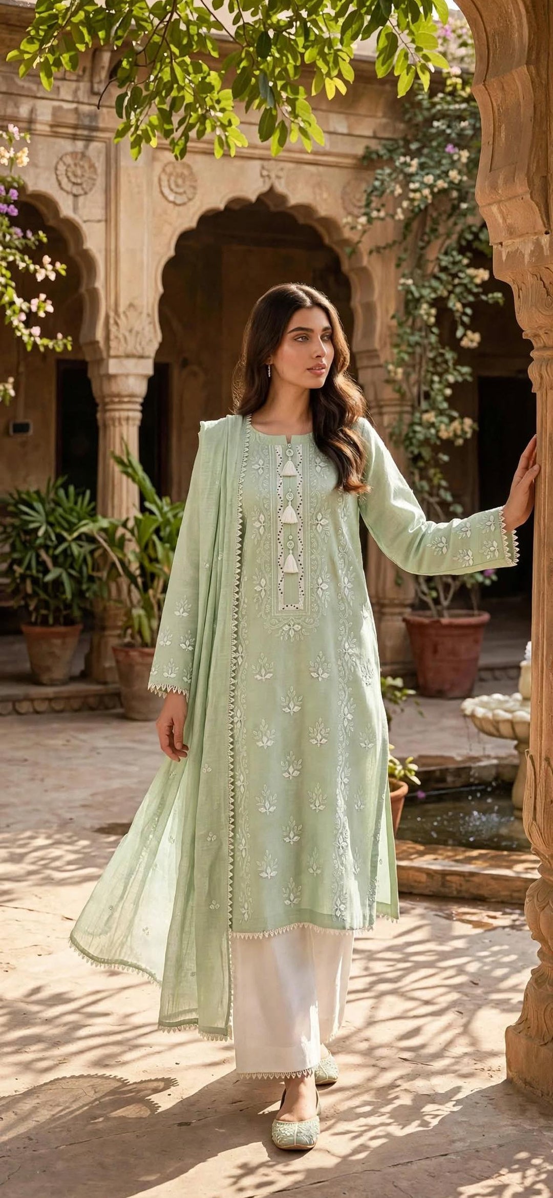 Green - Embroidered 3-Piece Unstitched Paper Cotton Suit